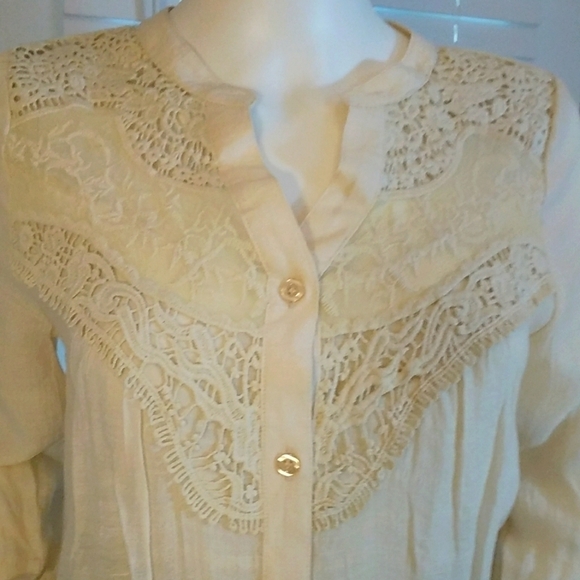 Mine Anthropologie Cream Cotton Blend Rayon Lace 3/4 Sleeves Blouse Size S - Picture 3 of 13